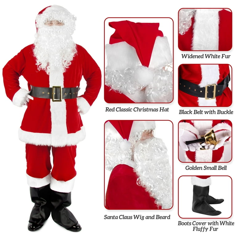 Deluxe Santa Costume & Hat Adult Red White Deluxe Santa Costume & Hat Adult Red White