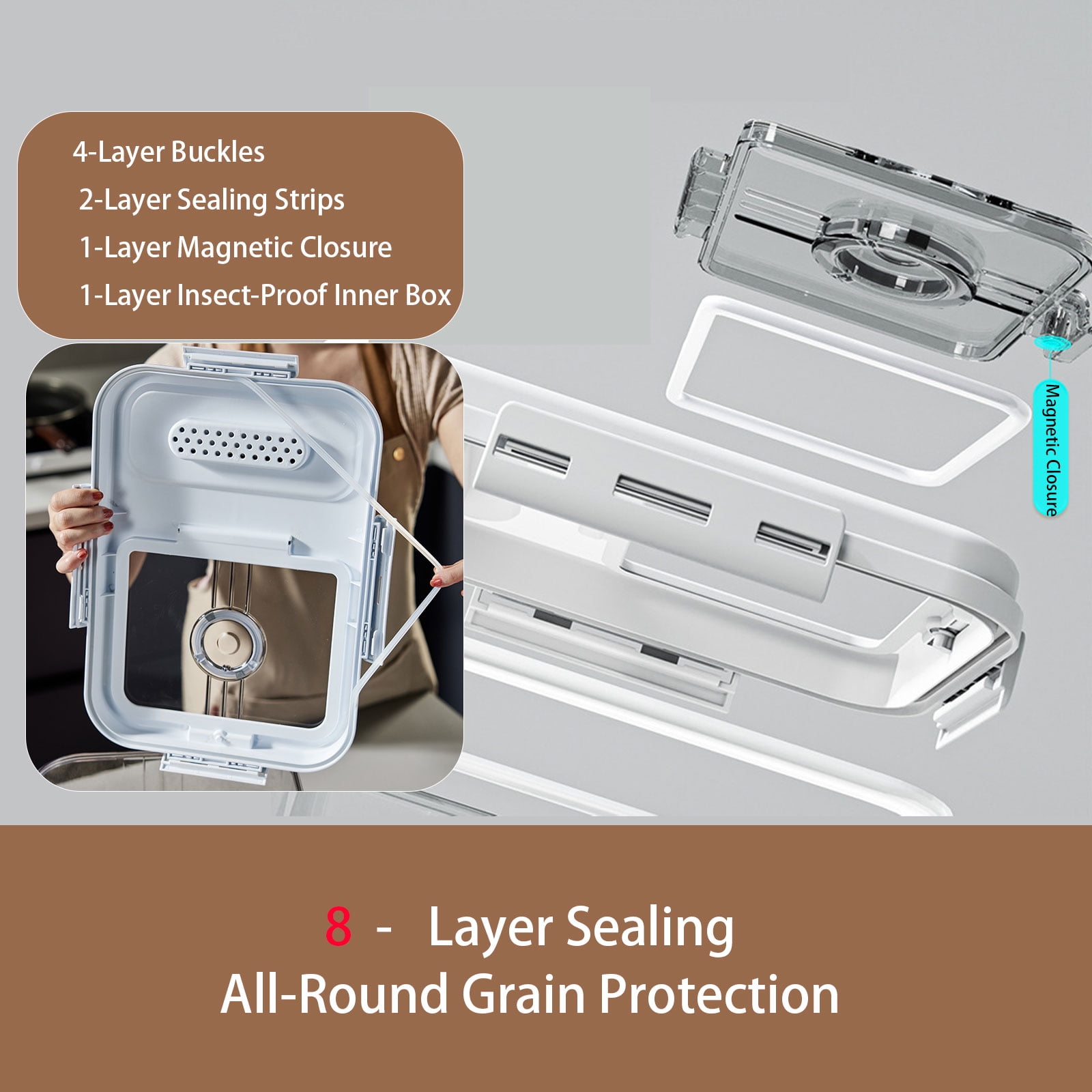 Flour Container, Large Capacity Rice Container 5L, Insect-Proof, Moisture-Proof, Airtight  Storage container,Food-Grade cereal dispenser