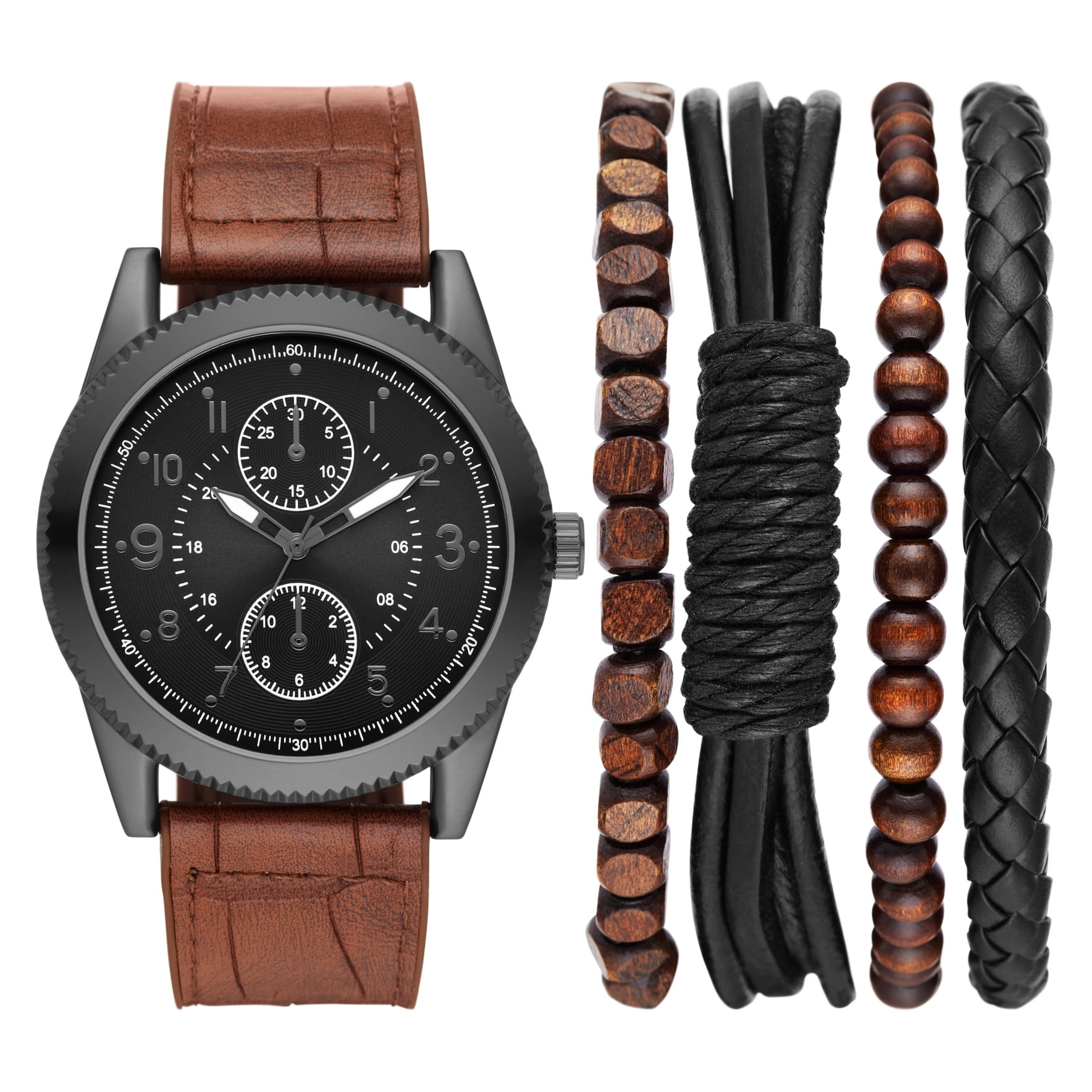 George Men's Watch Gift Set with Gunmetal-tone Watch, Gunmetal Sunray Dial and Brown Croco Vegan Leather Strap