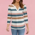 thumbnail image 4 of Garbnen Women's Puff Sleeve Tops Striped V Neck Women 3/4 Sleeve Tops Color Block Dressy Three Quarter Length Sleeve Tunic Top, 4 of 4