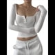 thumbnail image 2 of Camisetas Henley de Larga para Mujer, de Verano y Otoño, con Botones, de Punto Acanalado, Corte Entallado, Blusas Básicas Informales. XL, 2 of 9
