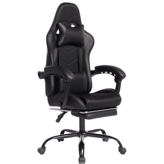 Peispie Ergonomic Gaming Chair with Footrest, High Back Video Game Chair 300lbs, Reclining Computer Office Chair with Headrest & Lumbar Support, Racing Style Desk Chair, Black