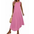 thumbnail image 5 of SMihono Loose Fit Dress for Women Fall Summer Sleeveless Crew Neck Linen Maxi Long Basic High Low Dress Women 2025 Pink M, 5 of 7