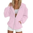 thumbnail image 5 of Women's Fall Zipper Front Long Sleeve Hooded Sweatshirt, Lightweight Casual Outdoor Pullover with Front Pockets, Streetwear Style Top for Daily Wear and Autumn Activities Pink S, 5 of 5
