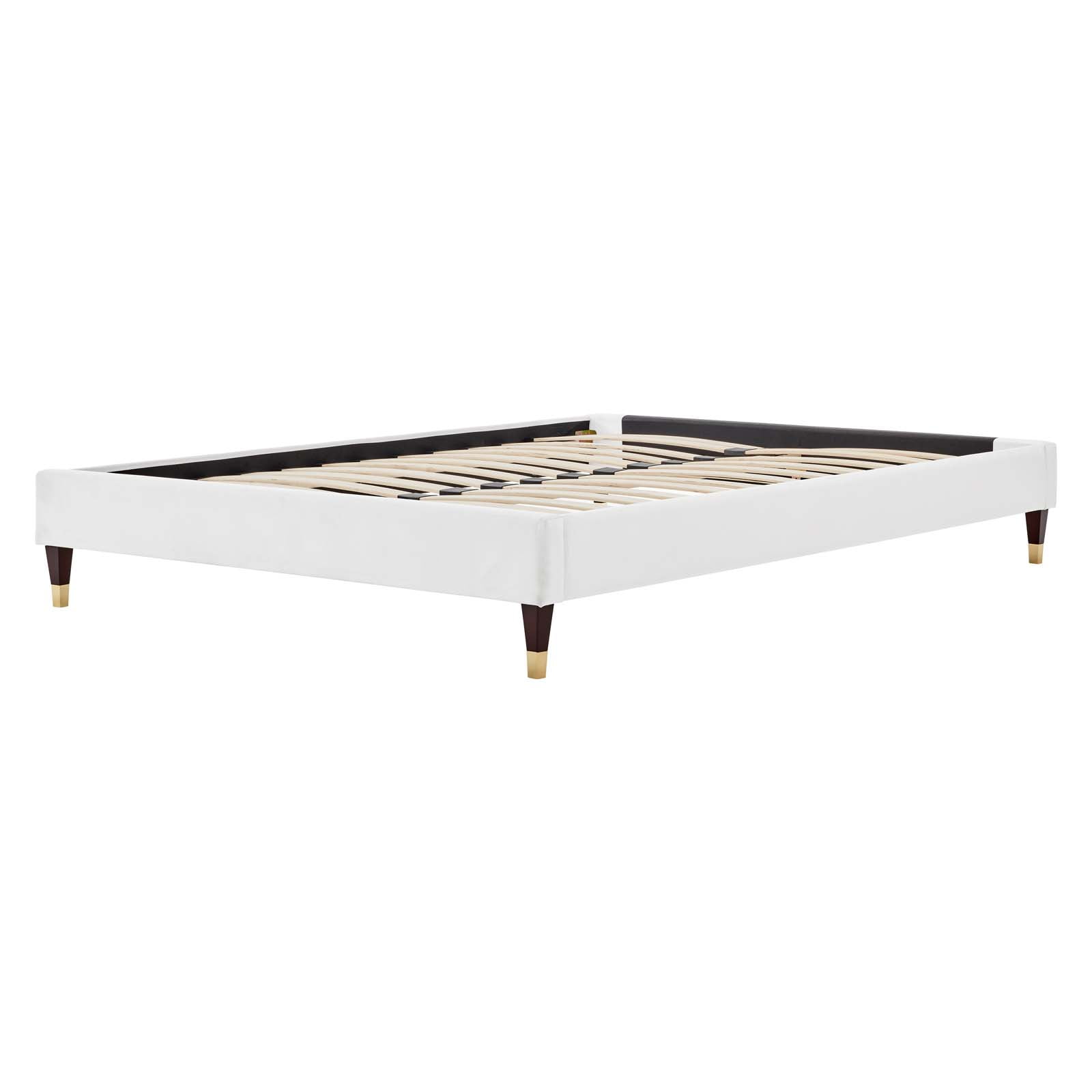 Platform Bed Frame, King Size, Velvet, White, Modern Contemporary Urban Design, Bedroom Master Guest Suite