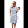 thumbnail image 3 of Vestido Camisero de Verano A Rayas de Corta para Mujer, Informal, con Lazo en la Cintura y Bolsillos, Azul , Talla L, 3 of 9