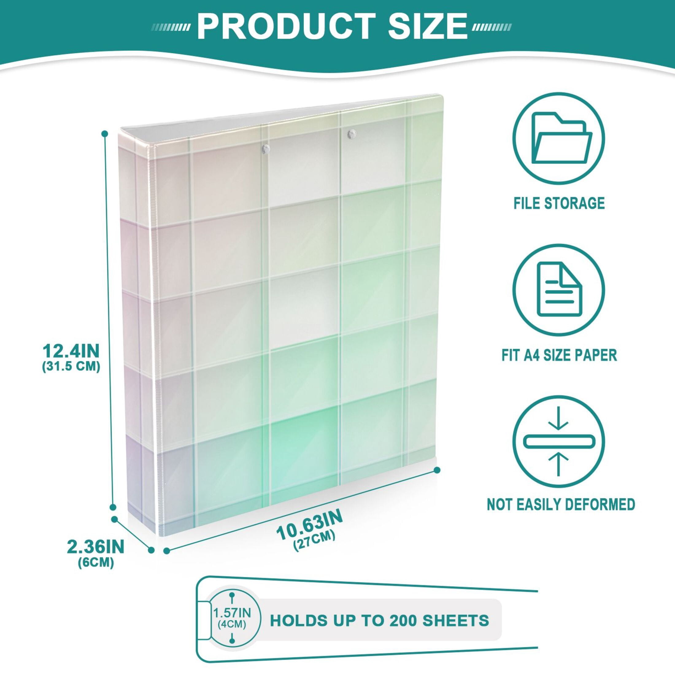 Rainbow Grid 3 Ring Binders 1.5 inch Hardcover File Folders with Interior Pockets A4 Size Organizer for School Office Hospital