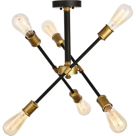 

Black and Brass Tone Finish Semi Flush 17 Wide Metal E26 A Type 6 Light Fixture