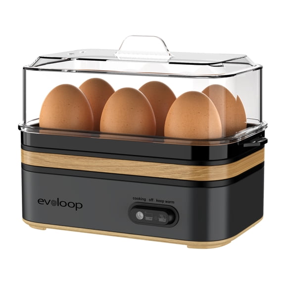 Evoloop Rapid 400W Electric Egg Cooker, 6‑Egg Multi‑Function Egg Boiler, Mini Egg Steamer, Auto Shut‑Off, Stainless Steel Base, BPA‑Free Parts for Omelets, Poached, Soft, Medium & Hard‑Boiled Eggs