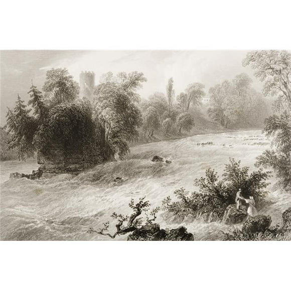 Doonas Rapids Près du Château Connell County Limerick Irlande Gravé par J Cousen du Scen Affiche Imprimée, 17 x 11