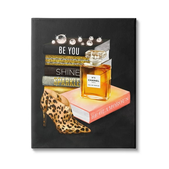 Stupell Industries Be Glamorous Perfume Bottle Cosmetics Leopard Heel Fashion,30 x 40, Design by Ziwei Li