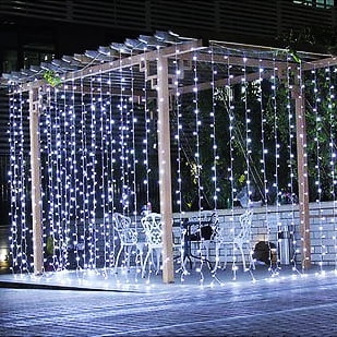 White Wedding Lights Image Curtain Light String 224 LED Christmas Festival Curtain String Fairy Wedding Led Lights Pure White ()