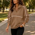 thumbnail image 5 of ClodeEU Women's Color Block Stripe Half Zip Collar Long Sleeve Sweatshirt,Casual Loose Pullover Top Khaki,Women's Plus L, 5 of 9