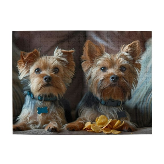 500-Piece Wooden Jigsaw Puzzle for Adults - Yorkies With Collars And Chips , Fun & Relaxing Interlocking No-Dust Puzzle for Family, Home Decor & Holiday Gifts
