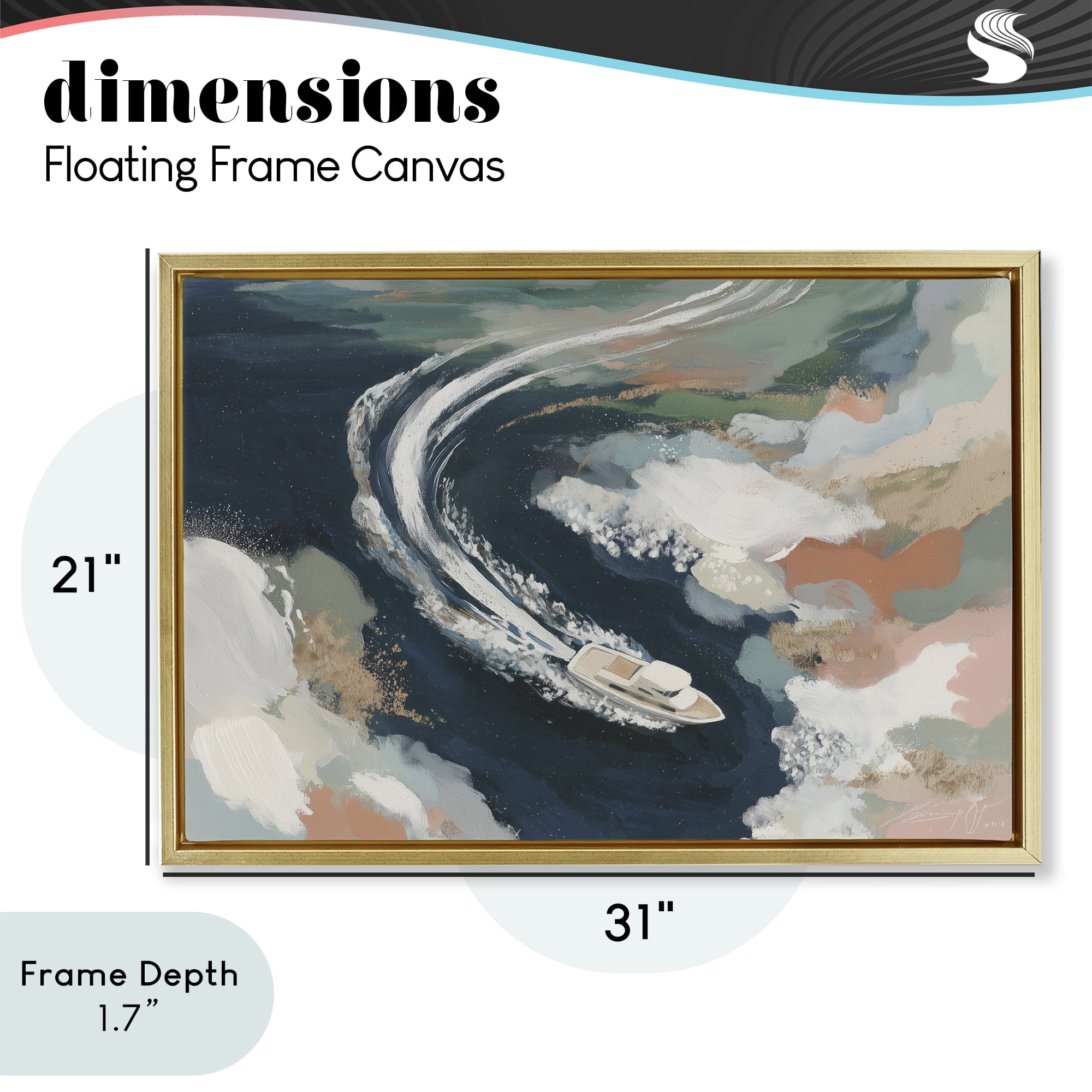 Stupell Industries Boat Wake From Above Gold Framed Floater Canvas Wall Art, design by Chromatic Storm Studio