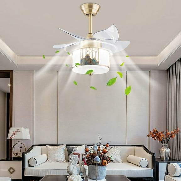 23" Fan Chandelier Dimmable Ceiling Fan Light 40W Modern LED Hanging Light Fixture w/Remote Control