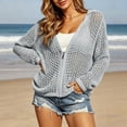 thumbnail image 2 of CAIXIA Womens Zip Up Crochet Cardigan Sweater Oversized Long Sleeve Hollow Out Knit Bomber Jacket Fishnet Sweaters, 2 of 9