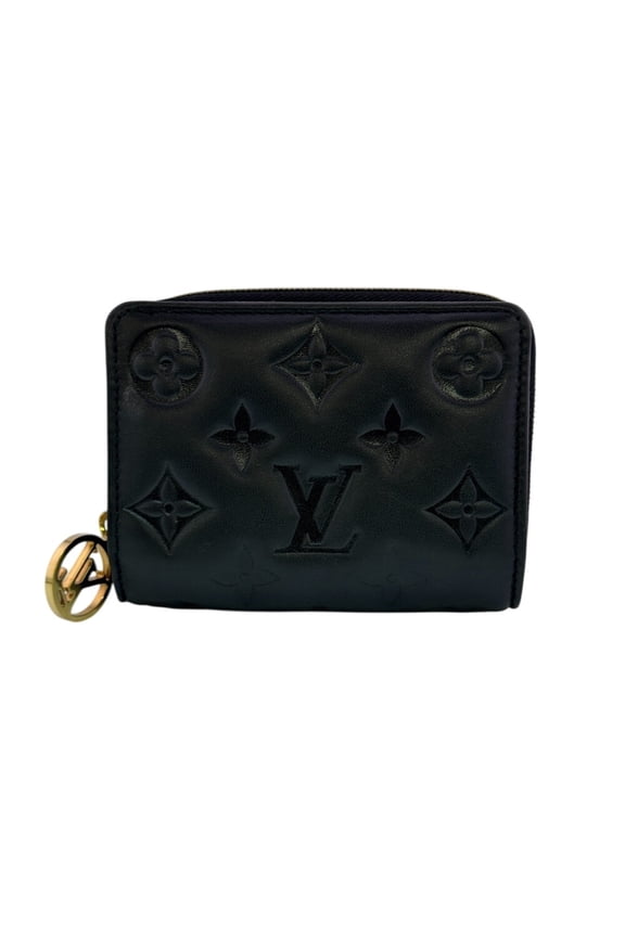 Pre-Owned LOUIS VUITTON M81599 Portefeuille Lou Embossed Logo Cushion Bi-fold Wallet, Black