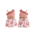 thumbnail image 3 of Aojekbee Kid Girls Jumpsuit, Sleeveless Ruffled Flower Print Romper Clothes with Belt for Casual Daily, 3 of 10