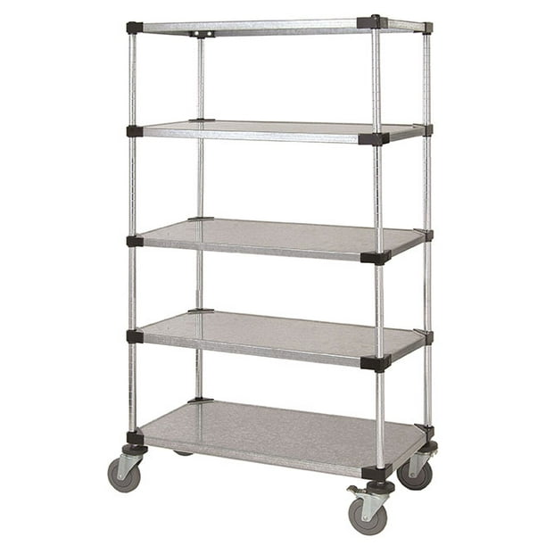 24" Deep x 36" Wide x 92" High 5 Tier Solid Galvanized Mobile Shelving Unit with 1200 lb