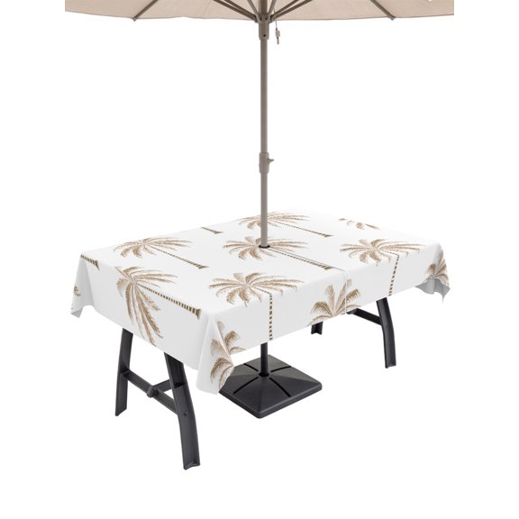 Outdoor Tablecloths with Umbrella Hole & Zipper, Beige Palm Trees Rectangle Tablecloth 52x70 Inch, Tropical Summer Beach Botanical Waterproof Table Cloth, Patio/Pool/Picnic Table Covers