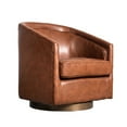 thumbnail image 2 of BizChair Club Style Commercial Barrel Accent Armchair with 360 Degree Swivel Metal Base and Sloped Armrests in Brown LeatherSoft Upholstery, 2 of 15