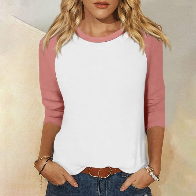 WILLBEST Chemise de Compression Femme Manches 3/4 Haut Été Décontracté Polyvalent Raglan Col Rond Chemise Décontractée Haut