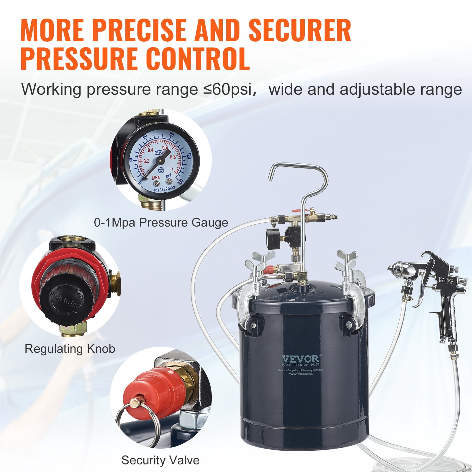 SKYSHALO Spray Paint Pressure Pot Tank, 10L/2.5gal Air Paint Pressure Pot, 1.5mm+4mm Two Nozzles Two Spray Paint Guns for Industry Home Decor Architecture Construction Automotive Painting, 60PSI Max