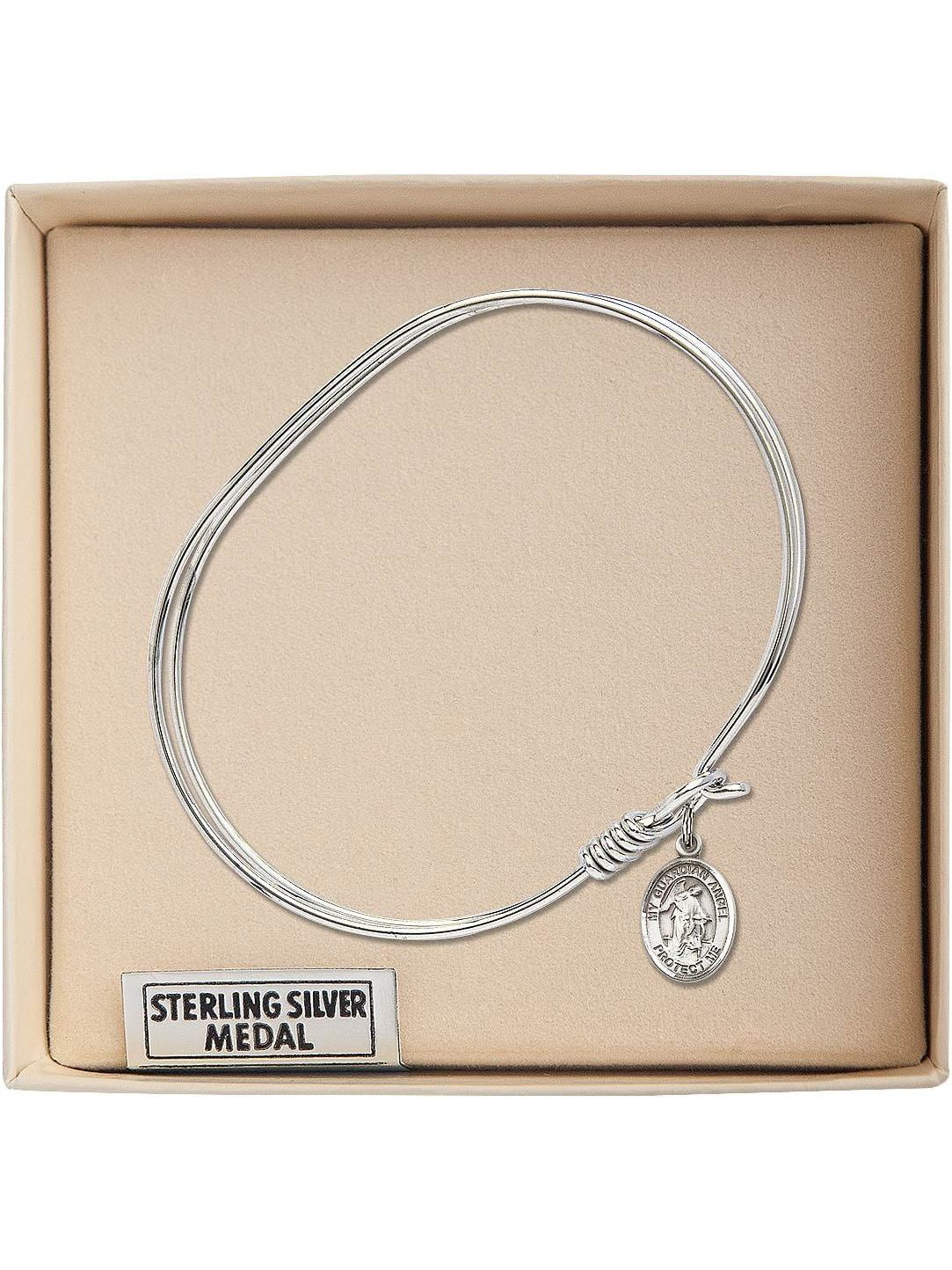 7 inch Oval Eye Hook Bangle Bracelet with a Guardian Angel w//Child charm.