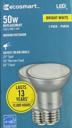 EcoSmart LED 6W (50W Equivalent) Bright White Dimmable Light Bulbs, Adjustable Beam Angle (2 Pack)