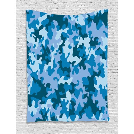 Camo Tapestry Colorful Composition With Abstract Shapes In Blue