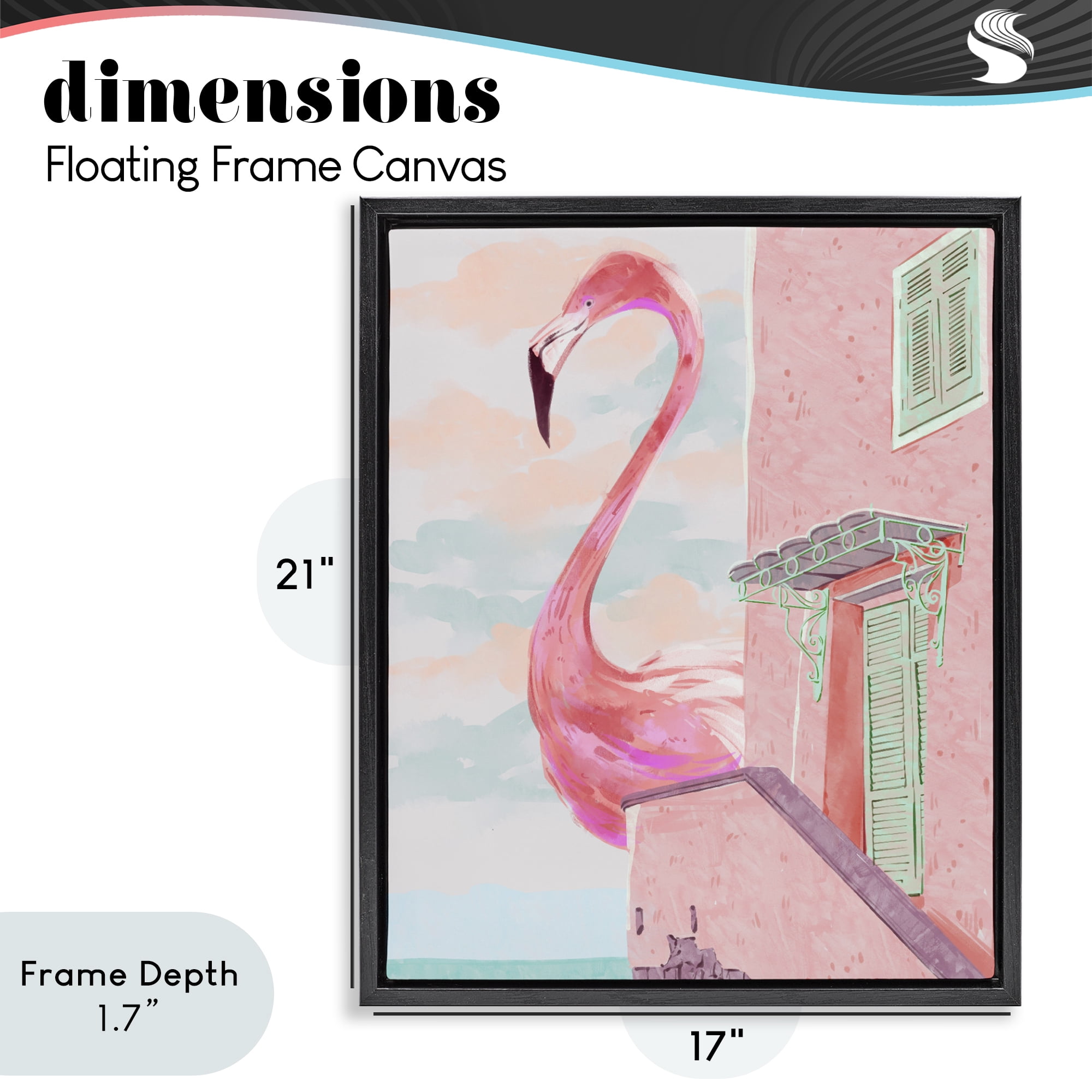 Stupell Industries Giant Flamingo with Seaside Balcony Black Framed Floater Canvas Wall Art, design by Ziwei Li