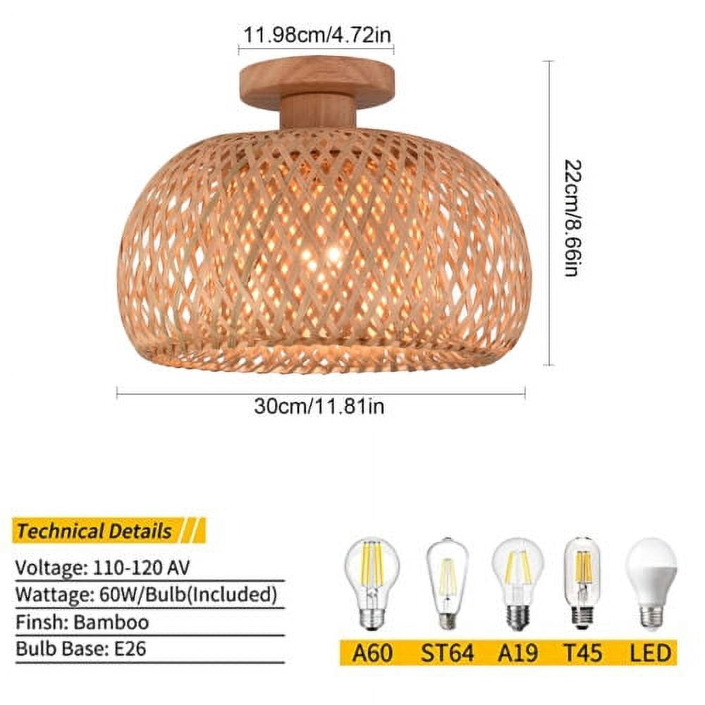 Vintage Bamboo Wicker Rattan Lantern Ceiling Light Fixture Semi Flush Mount Lamp