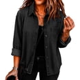 thumbnail image 2 of Stralyhd Jean Jacket Women Long Sleeve Fall Colored Denim Jacket Loose Lapel Jean Coats Light Wash Button Down Denim Shirt with Chest Pockets Black M, 2 of 6