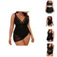 thumbnail image 1 of Maillots de Bain pour Femmes Tankini Grande Taille Col en V Profond Amincissant Contrôle du Ventre Robe de Bain avec Bas 2 Pcs, 1 of 9