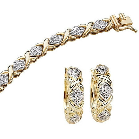 1/4 Carat T.W. Diamond 14kt Gold-Plated Tennis Bracelet, 7.25, with Diamond-Accent Hoop Earrings