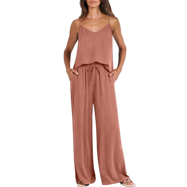 2 Ensembles pour Femmes Ensemble d'Été pour Femmes 2 Tenues Haut Pantalon Long Ensembles Survêtement Décontracté Haut Sans Manches Pantalon Long Complet Complets