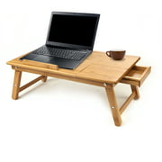 Mind Reader Bamboo Lap Desk, Tilting Top with Cooling Factor and Side Drawer, Brown