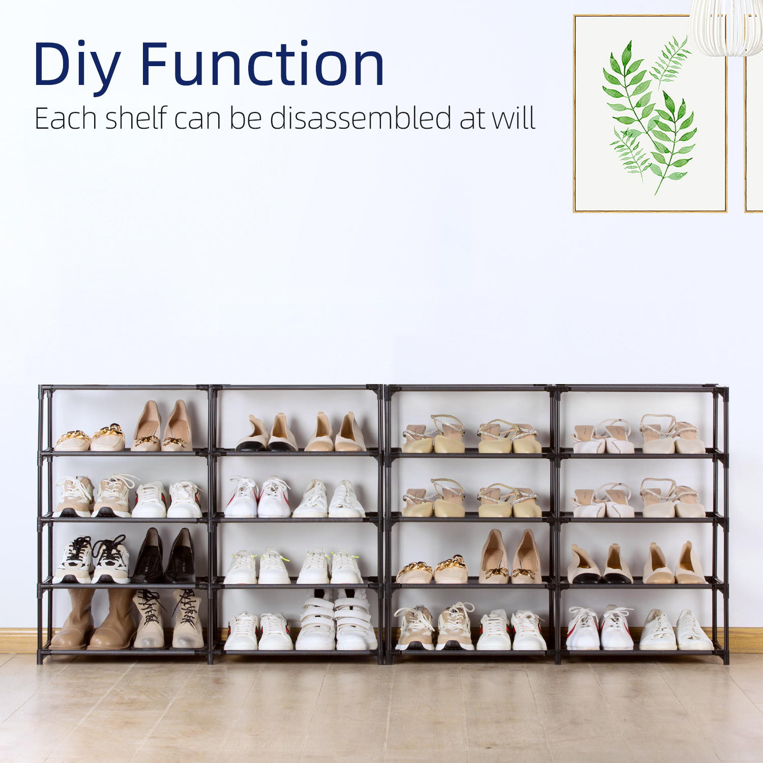 HODYANN 10-Tier Shoe Rack Storage Organizer, Non-Woven Fabric and Metal Shelf, up to 40 Pairs, Black