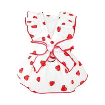 OAVQHLG3B Girl Dog Dresses, Strawberry Printed Bow Decoration Girl Puppy Clothes Summer Cute Cat Clothes Pet Kitten Dresses for Small Medium Large Dog and Cat
