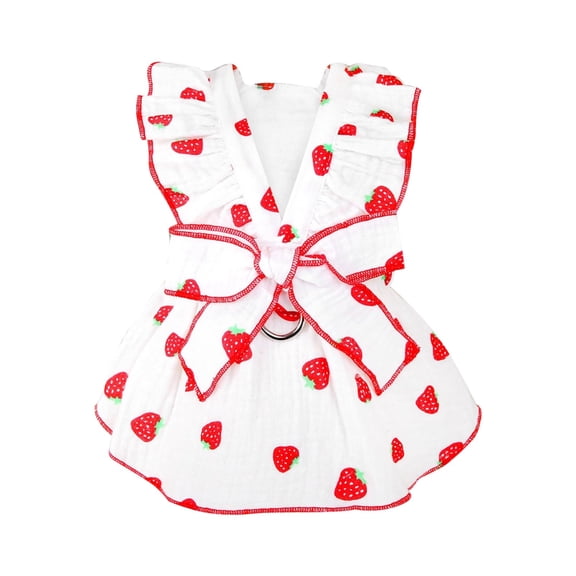 Nkmbld Dog Dresses Pet Strawberries Princess Dress Summer Sleeveless Puppy Clothes with Leash Ring Breathable Vest for Small Medium Dogs Cats