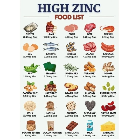 High zinc food list poster Canvas Wall Art for Decor poster