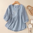 thumbnail image 3 of Tops for Women Trendy Oversized Button Shirts Women Lace Top with Sleeves Fit Long Sleeve Silk Base Layer plus Shirt Thermal Shirt for Winter Peach Tops Tall Long Blue L, 3 of 3
