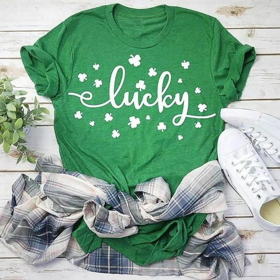 weskinke Fashion Women St. Patrick's Day Print Short Sleeve T-shirt Novelty Graphic Tops