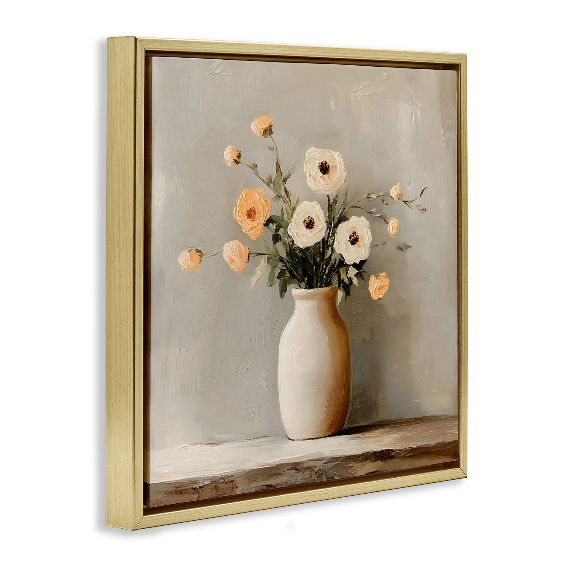 Stupell Industries Simple Floral Vase in Pastels Gold Framed Floater Canvas Wall Art, design by Creative Studio