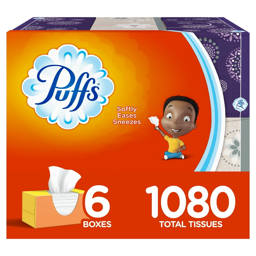 Puffs Everyday Nonlotion Facial Tissues, 6 Family Boxes, 1080 Ct