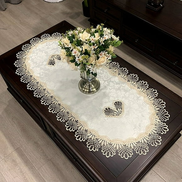 WCHUANG Embroidered Lace Table Runner, Coffee Table Runner Placemat Nightstand Dresser Scarf Table Centerpiece Doily