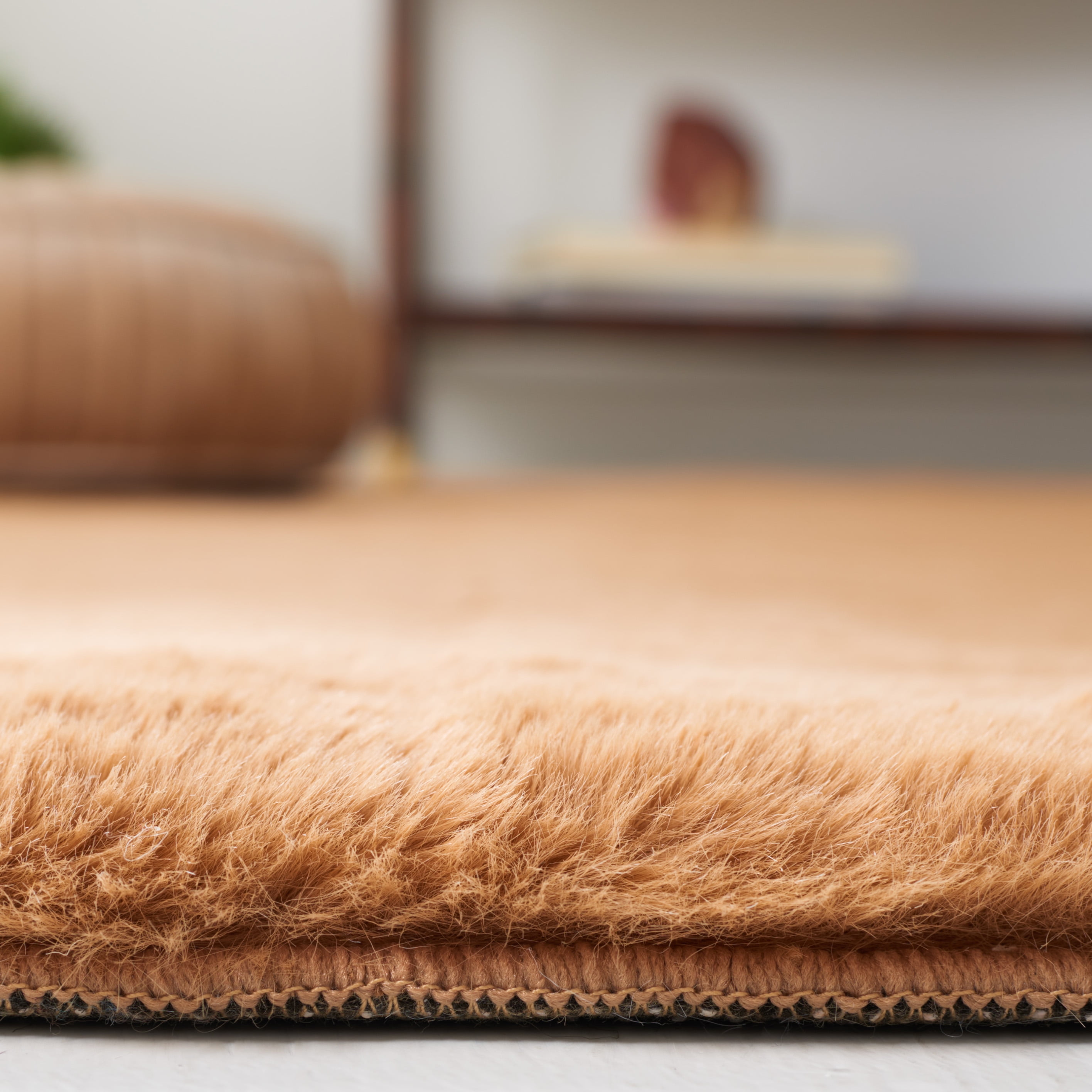 Safavieh Faux Rabbit Fur David Solid Machine Washable Slip Resistant Area Rug, Brown, 4' x 6'