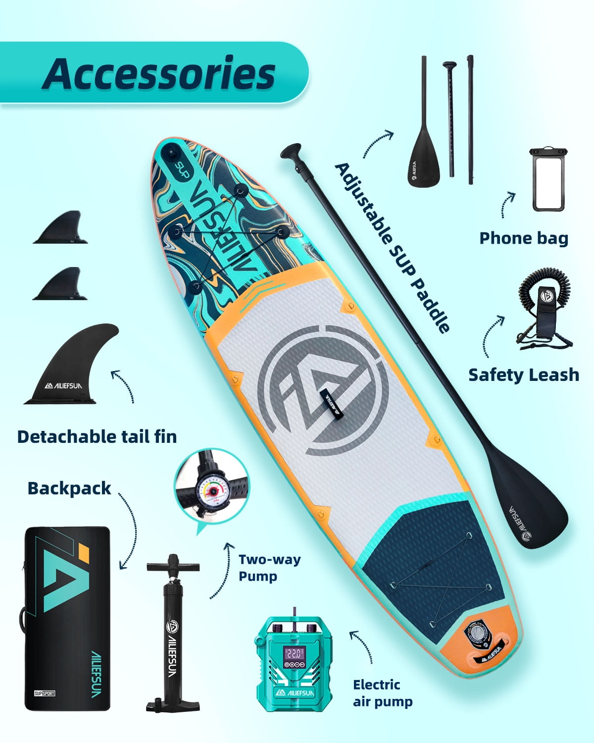 AILIFESUN with Electric Pump  10'6"*33" Stand Up Paddle Board Inflatable Stable Sup Board with Fishing Paddleboards Accessories for Adults Youth Wide Non-Slip Deck Surfboard