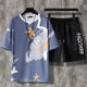 thumbnail image 4 of Camisetas y pantalones cortos deportivos para gimnasio, trajes para hombre, ropa de verano de gran tamaño de color caqui, conjunto moderno de 2 piezas, conjuntos para hombre, moda barata 5xl 2024, 4 of 5